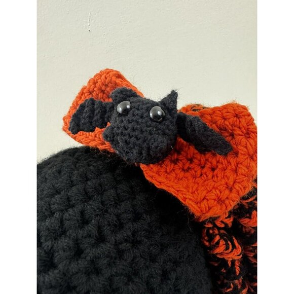 Handmade Crochet Halloween Wig Kawaii Hat Bats Bows Curls  Adults Black Orange - Picture 8 of 9